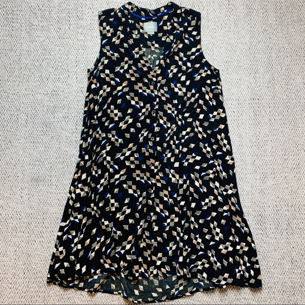 Maeve Anthro Black Sleeveless Button Front Dress